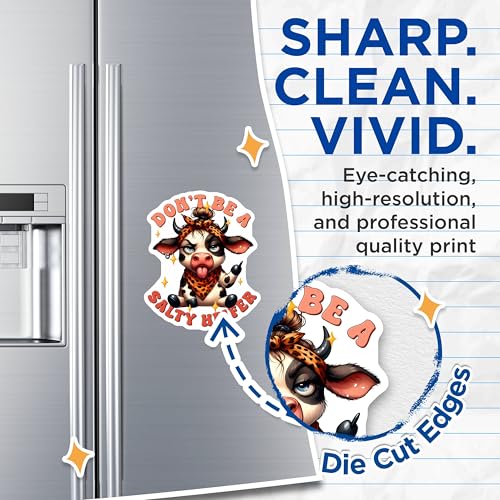 (2 Pack) Don't Be A Salty Heifer Magnets - Humorous Animal - Cow Theme Design for Refrigerator - 5" On Longest Side - for Cars, Fridges, Toolboxes - Made in USA - MAG3782