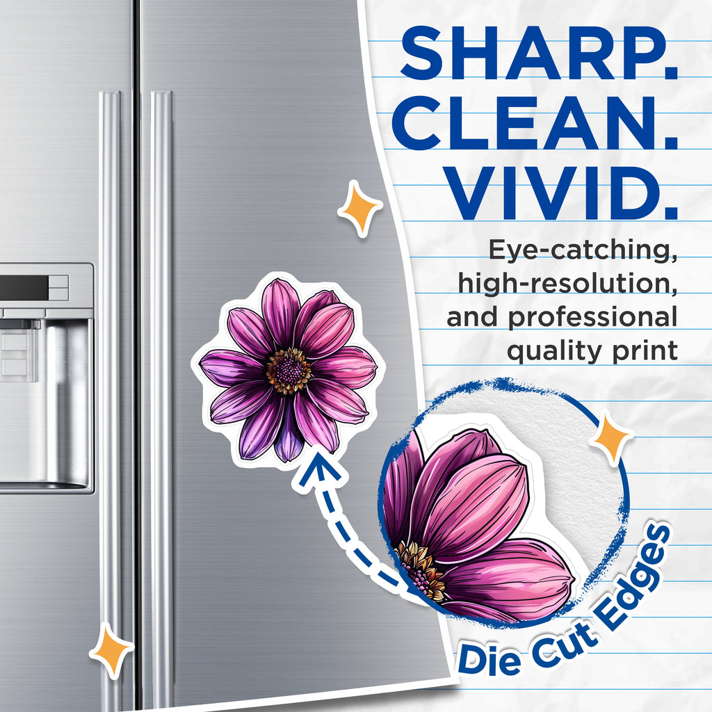 (2 Pack) Purple Dahlia Floral Magnets - Botanical Art Fridge Locker Office Decor - Nature Inspired Home Accent - 5 Inches On Longest Side - Thick Durable Magnet - Made in USA - MAG37893