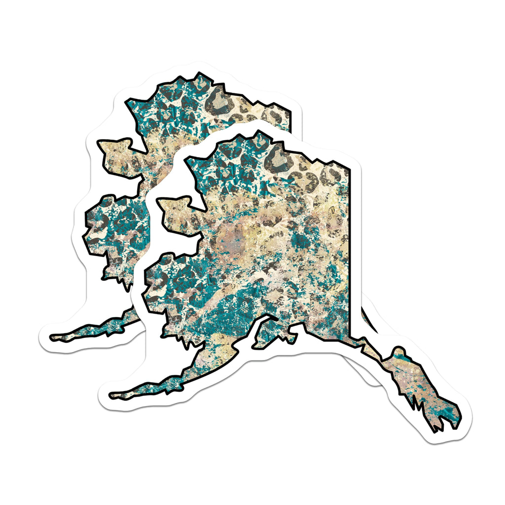 (2 Pack) Alaska State Magnets - Turquoise Gold Art - Home Decor Refrigerator Magnets - 5" On Longest Side - Premium Magnet - for Cars, Refrigerators, Toolboxes, Lockers - Made in USA - MAG17954