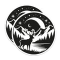 (2 Pack) Deer Silhouette Stickers - Forest Mountain Lake Night Sky - Wildlife Nature Celestial Decal - 5" On Longest Side - Sticks to Smooth Flat Surfaces - Made in USA - BMCS20901