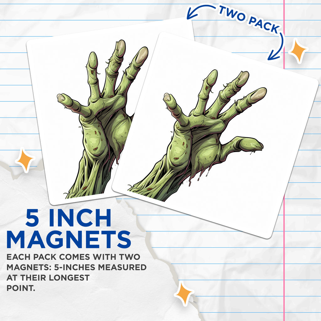 (2 Pack) Zombie Hand Magnets - Horror Decor - Halloween Kitchen Art - Spooky Fridge Accessory for Undead Fans - 5 Inches On Longest Side - Thick Durable Magnet - Made in USA - MAG37694