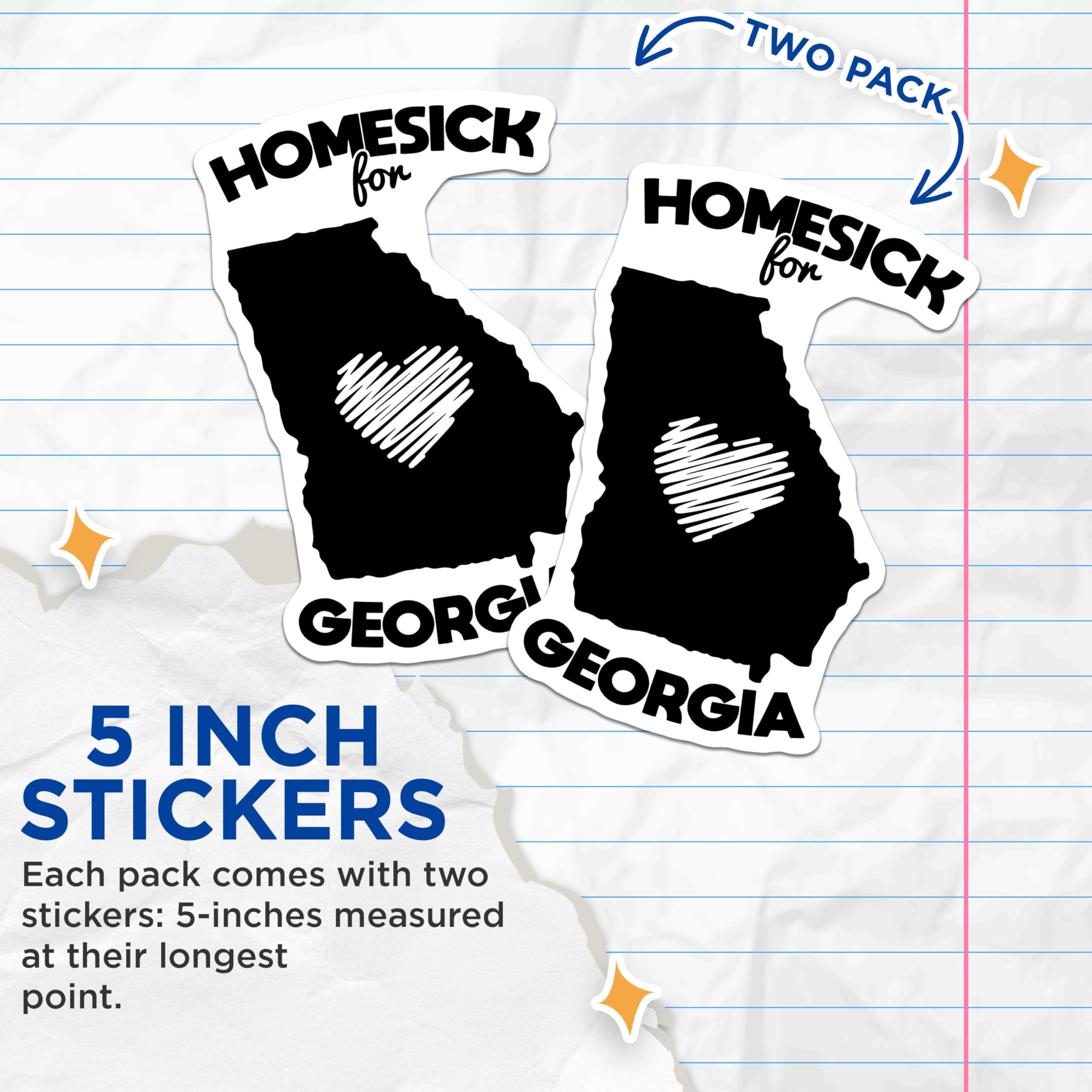 (2 Pack) Homesick Georgia Stickers - State Pride Decals - Georgia Lover Souvenir - 5" On Longest Side - Sticks to Smooth Flat Surfaces - Made in USA - BMCS17289