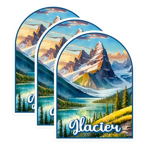 (3 Pack) Glacier Decals - Mountain Scenery - Laptop Sticker - Watercolor Art Decals - 3 Inches On Longest Side - Easy Peel & Apply - Made in USA - 3MCS0402