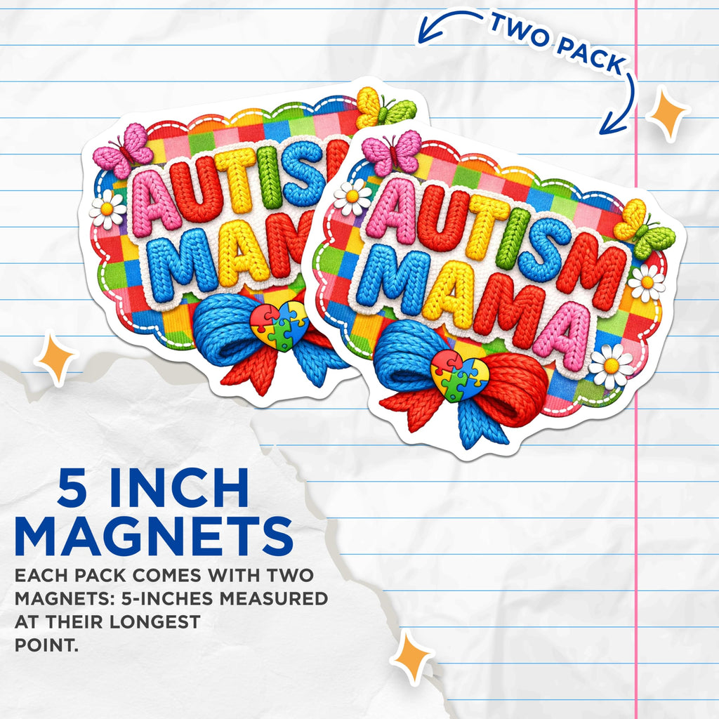 (2 Pack) Autism Mama Magnets - Puzzle Piece Heart Awareness Decor - Neurodiversity Mom Advocate - Rainbow Support - 5 Inches On Longest Side - Thick Durable Magnet - Made in USA - MAG21601