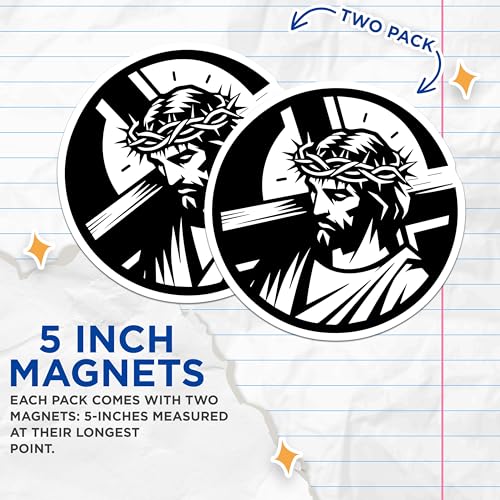(2 Pack) Jesus Christ Magnets - Religious Magnets - Inspirational Magnets for Home Decor - Christian Magnets - Faith Magnets - 5" On Longest Side - for Cars, Fridges, Toolboxes - Made in USA - MAG5584