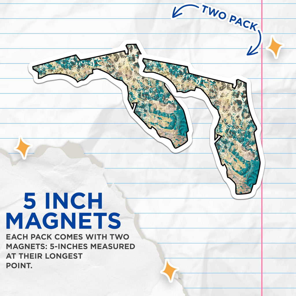 (2 Pack) Florida Magnets - State Map Decor - Decorative Fridge Magnets - 5" On Longest Side - Premium Magnet - for Cars, Refrigerators, Toolboxes, Lockers - Made in USA - MAG18698