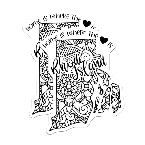 (2 Pack) Rhode Island Home is Where The Heart is Stickers - State Mandala Decal - Rhode Island Decorative Art - 5" On Longest Side - Sticks to Smooth Flat Surfaces - Made in USA - BMCS9089