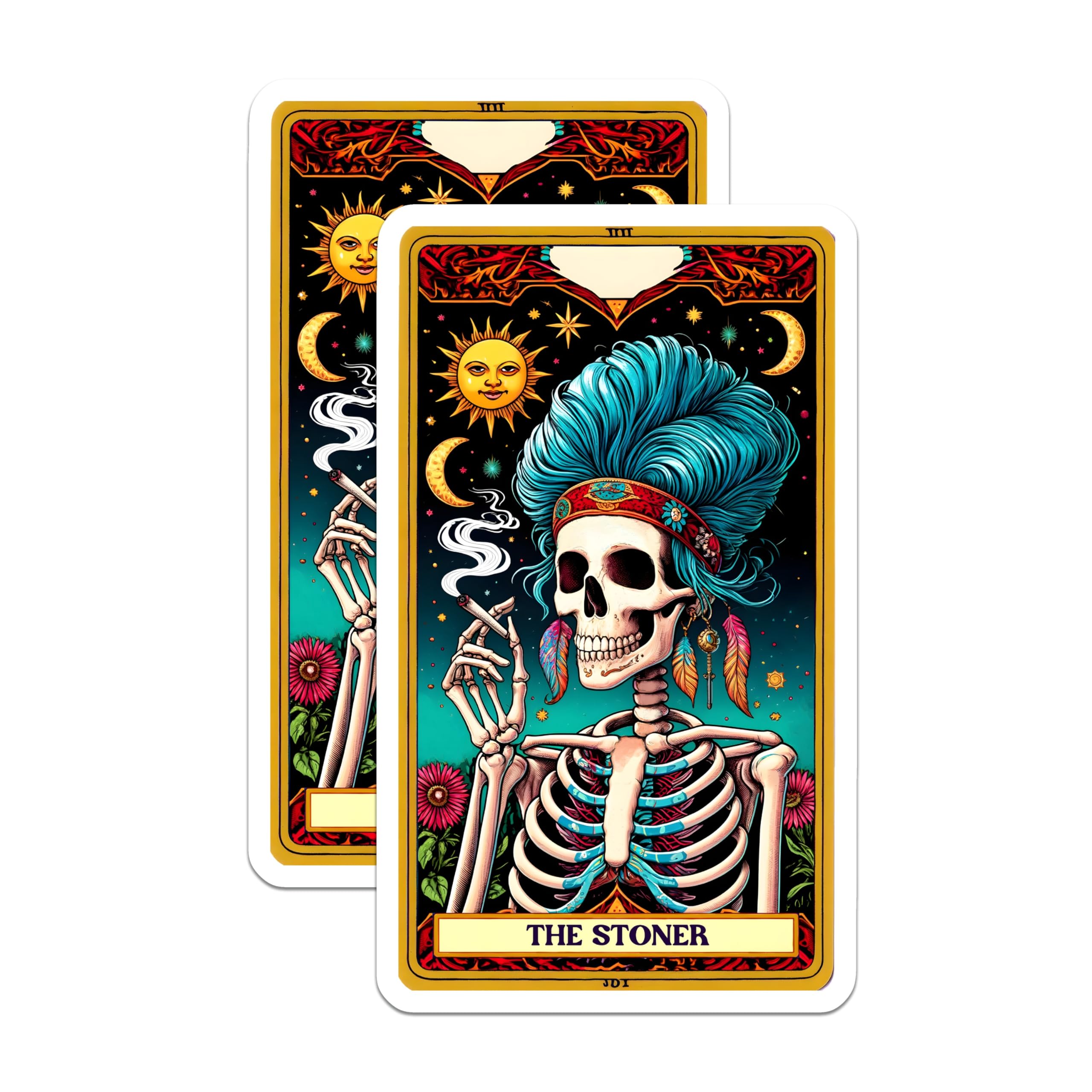 (2 Pack) Stoner Skeleton Magnets - Tarot Card Art - Hippie Bohemian Decor - 5 Inches On Longest Side - Thick Durable Magnet - Made in USA - MAG22425