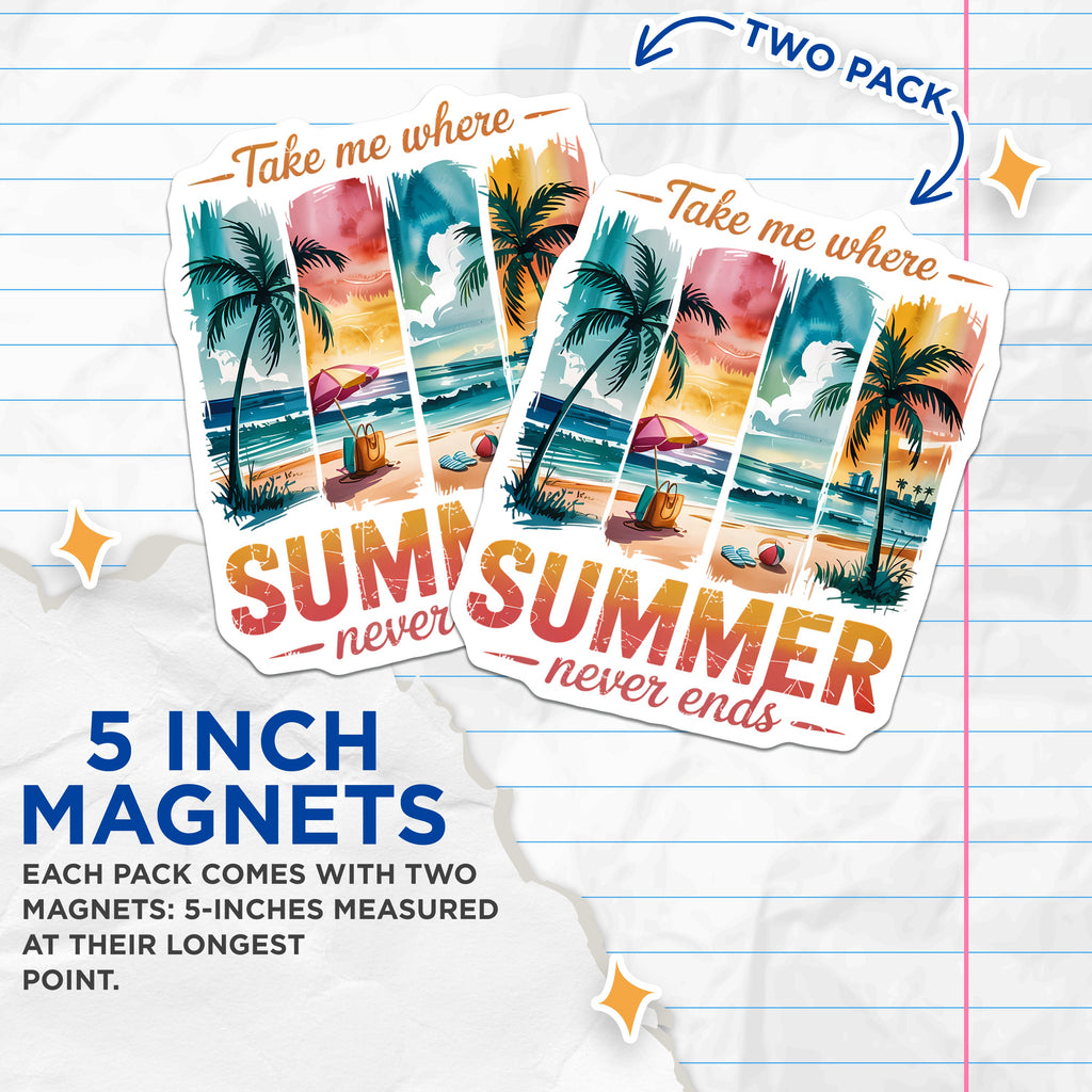 (2 Pack) Endless Summer Beach Magnets - Tropical Vacation Refrigerator Decor - Wanderlust Travel Vibes - 5 Inches On Longest Side - Thick Durable Magnet - Made in USA - MAG36205