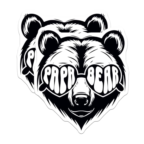 (2 Pack) Papa Bear Stickers - Cool Bear Sunglasses Stickers - Fun Bear Decal Stickers - 5" On Longest Side - Sticks to Any Smooth Flat Surface - Made in USA - BMCS3602