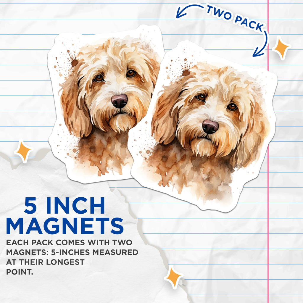 (2 Pack) Goldendoodle Magnets - Watercolor Dog Art - Dog Mom Gift - Doodle Breed Art - 5 Inches On Longest Side - Thick Durable Magnet - Made in USA - MAG24571