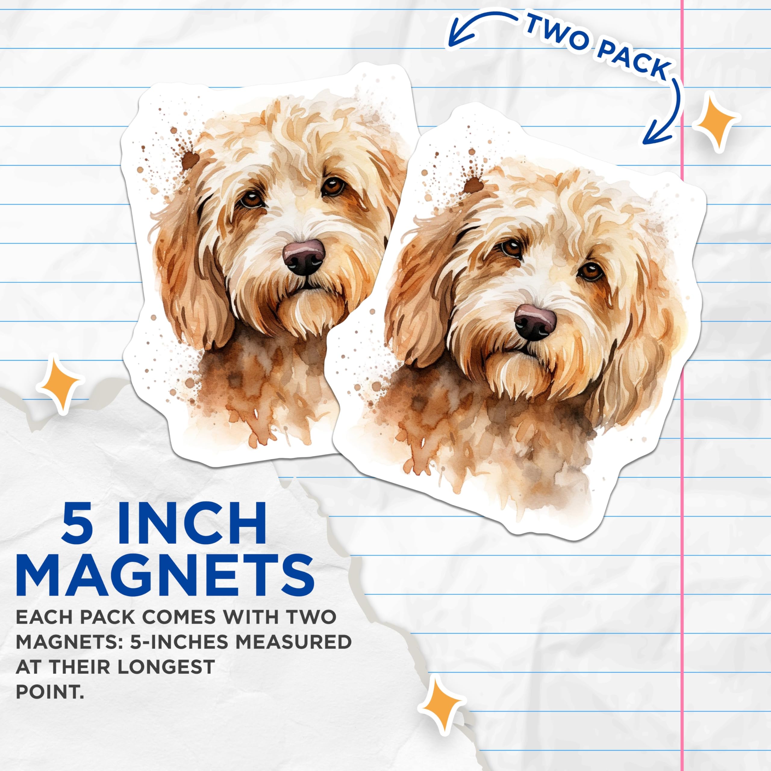 (2 Pack) Goldendoodle Magnets - Watercolor Dog Art - Dog Mom Gift - Doodle Breed Art - 5 Inches On Longest Side - Thick Durable Magnet - Made in USA - MAG24571