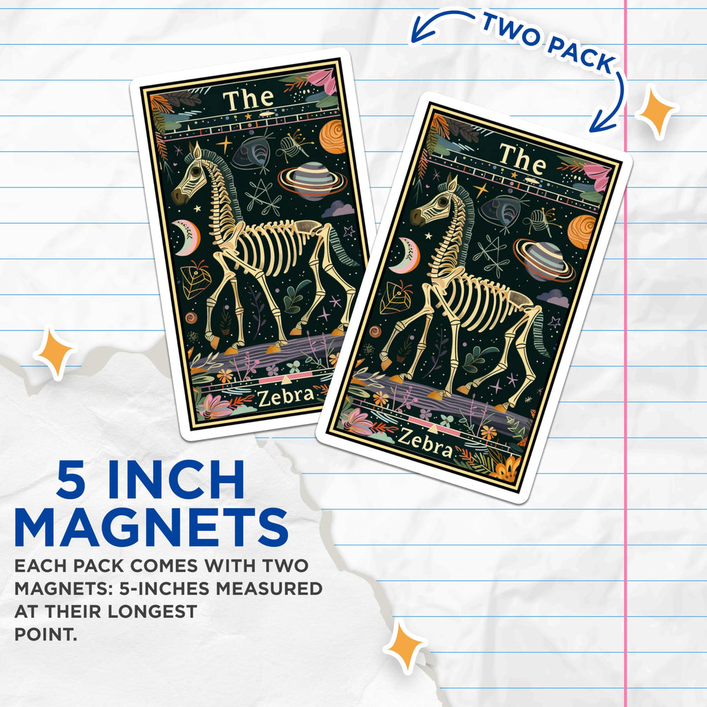 (2 Pack) Space Zebra Skeleton Magnets - Cosmic Animal Magnet - Astrology Tarot Card Magnet Art - 5" On Longest Side - for Cars, Fridges, Toolboxes - Made in USA - MAG3651