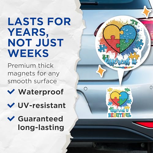 (2 Pack) Autism Awareness Magnets Magnets - Different is Beautiful Quote Magnet - 5" On Longest Side - Made in USA - Sticks to Refrigerators & Metal Surfaces - MAG8418