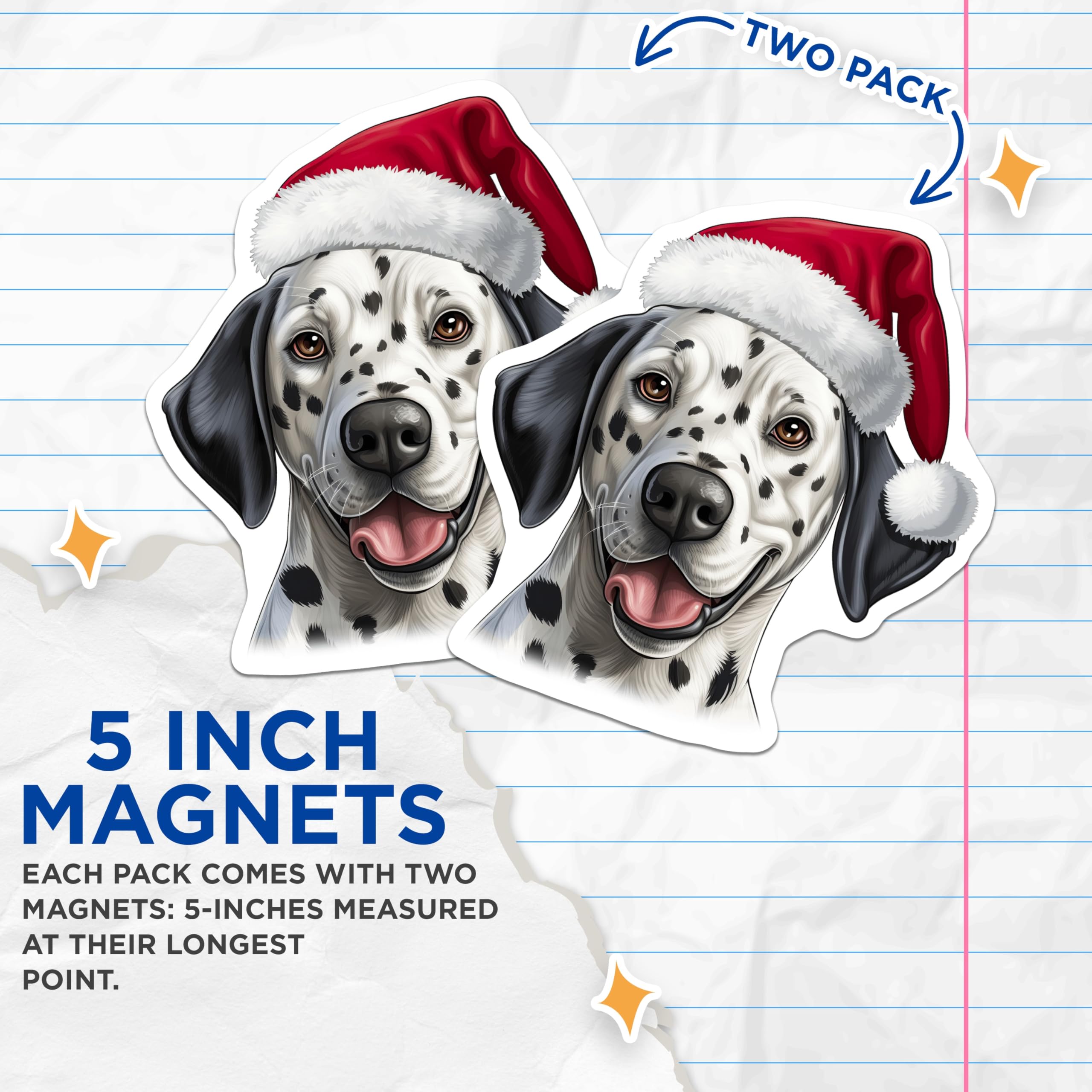 (2 Pack) Christmas Dalmatian Magnets - Santa Hat Dog Decor - Holiday Pet Refrigerator Magnet - 5 Inches On Longest Side - Thick Durable Magnet - Made in USA - MAG25712