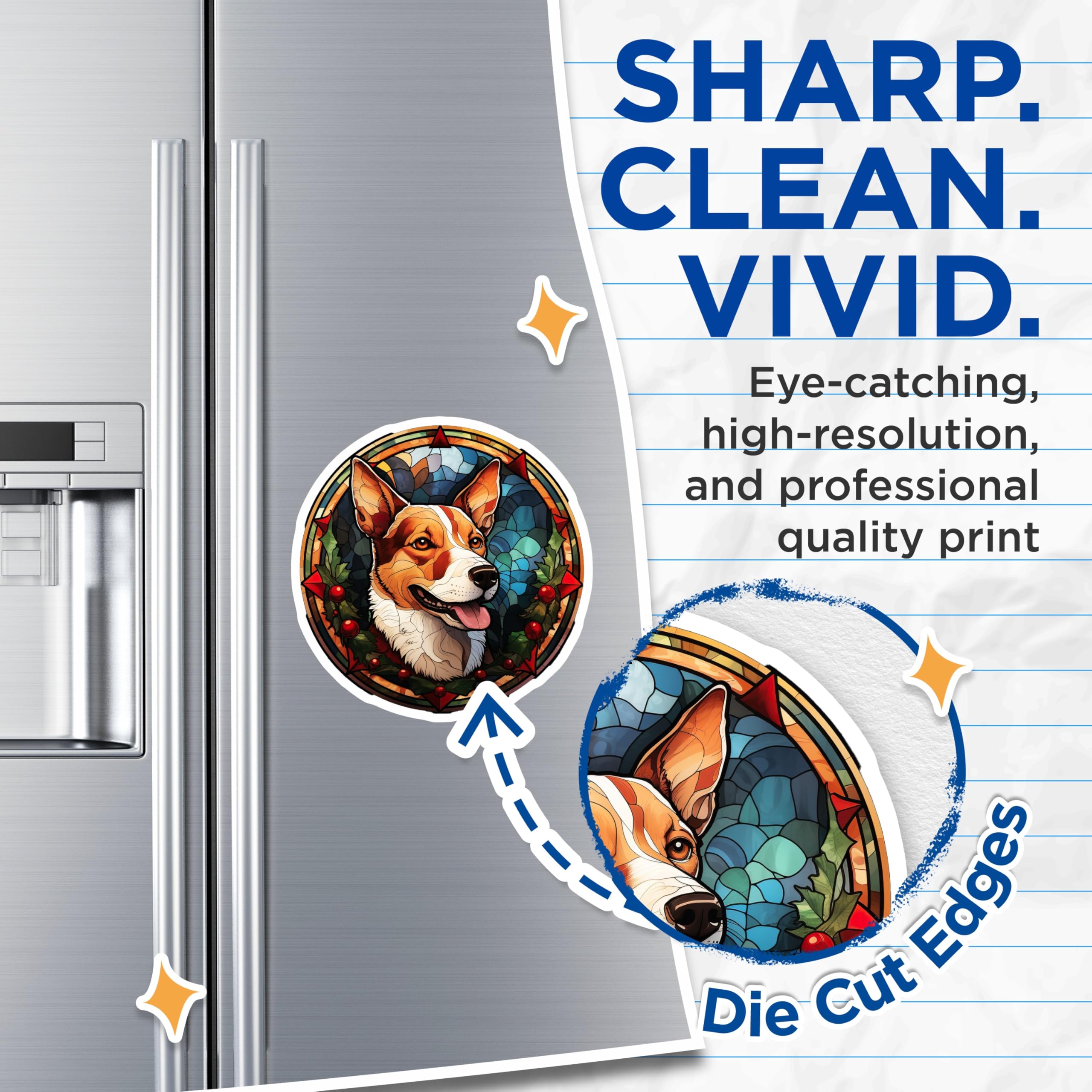 (2 Pack) Corgi Stained Glass Magnets - Christmas Dog Art - Holiday Pet Decor - 5 Inches On Longest Side - Thick Durable Magnet - Made in USA - MAG23304