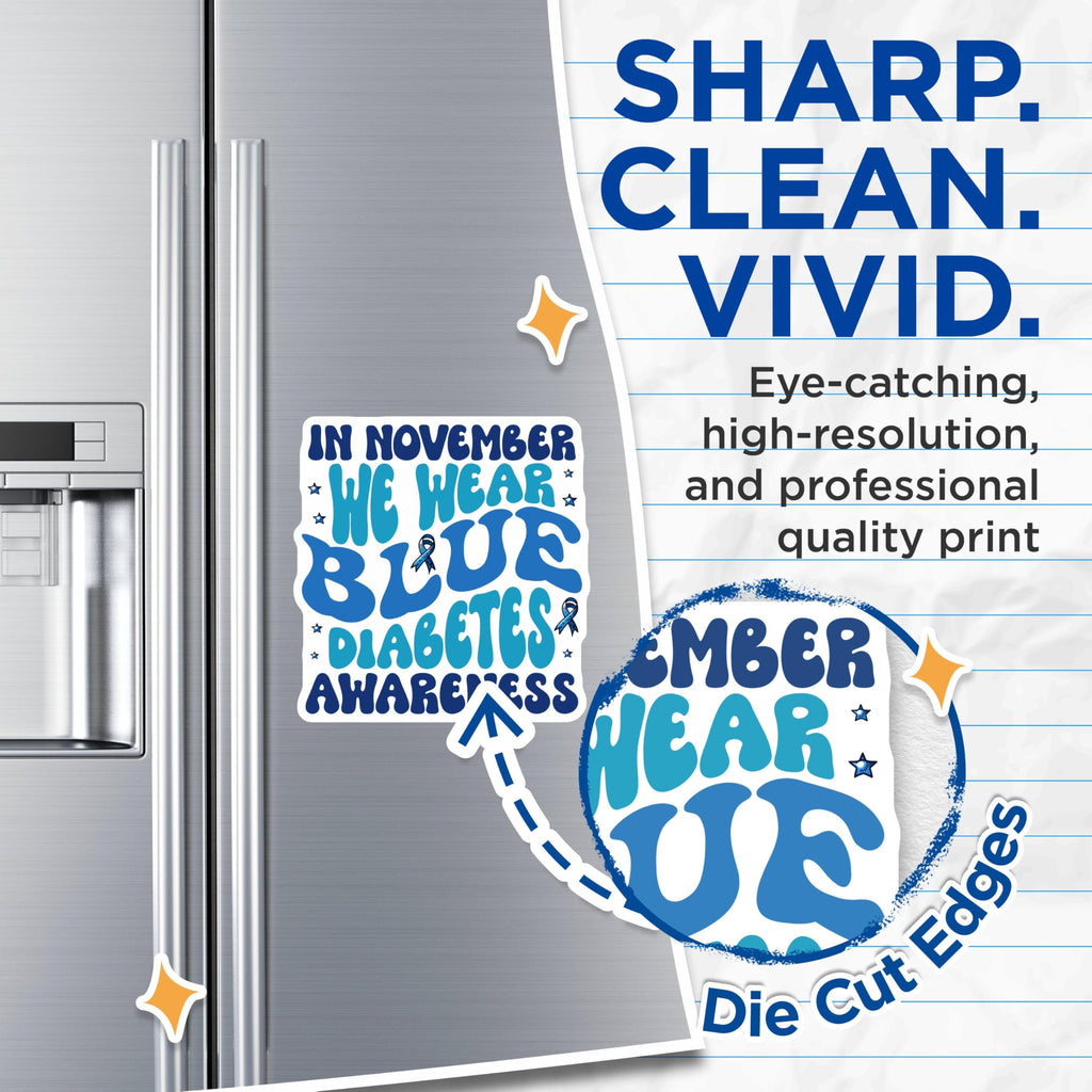 (2 Pack) Diabetes Awareness Magnets - in November We Wear Blue - Ribbon Magnets for Support - 5" On Longest Side - for Cars, Fridges, Toolboxes - Made in USA - MAG3819