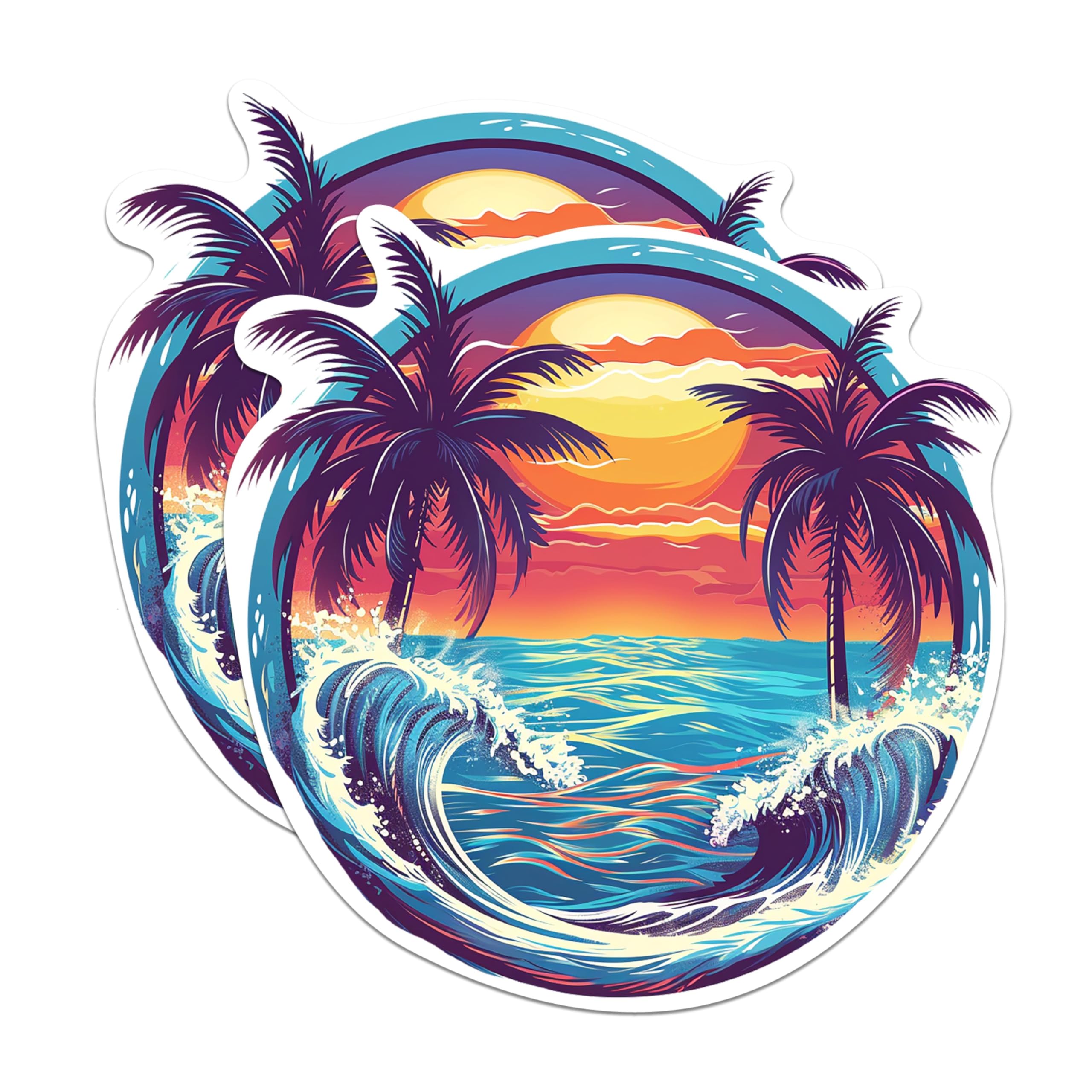 (2 Pack) Tropical Ocean Sunset Magnets - Beach Bum Ocean Lover - Coastal Sunset - 5 Inches On Longest Side - Premium Magnet - for Cars, Refrigerators, Toolboxes - Made in USA - MAG2107