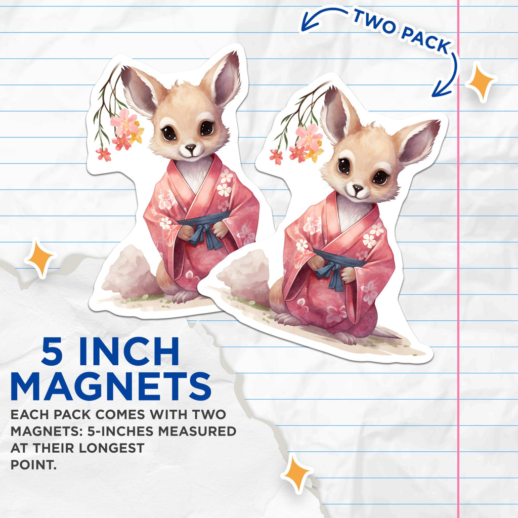 (2 Pack) Fennec Fox Magnets - Kimono Animal - Cute Floral Japanese Style Fridge Decor - 5" On Longest Side - Premium Magnet - for Cars, Refrigerators, Toolboxes, Lockers - Made in USA - MAG16631