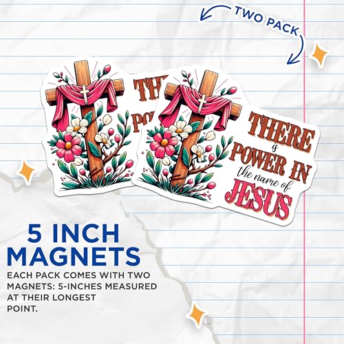 (2 Pack) There is Power in The Name of Jesus Magnets - Inspirational Religious - Christian Faith - 5" On Longest Side - for Cars, Refrigerators, Lockers - Made in USA BMCS3125
