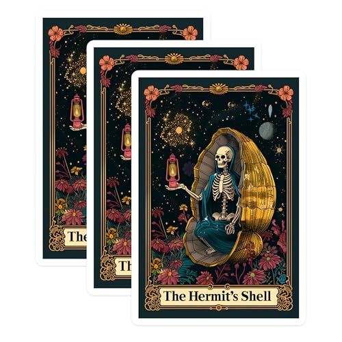 (3 Pack) Hermit Shell Decals - Tarot Card Sticker - Gothic Art Decals - 3 Inches On Longest Side - Easy Peel & Apply - Made in USA - 3MCS0008