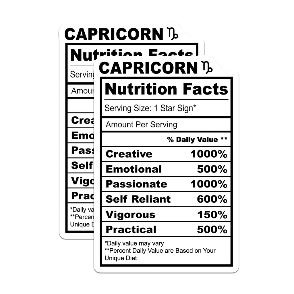 (2 Pack) Capricorn Magnets - Nutrition Facts Zodiac Sign - Astrology Refrigerator Decor - 5" On Longest Side - Premium Magnet - for Cars, Refrigerators, Toolboxes, Lockers - Made in USA - MAG14701