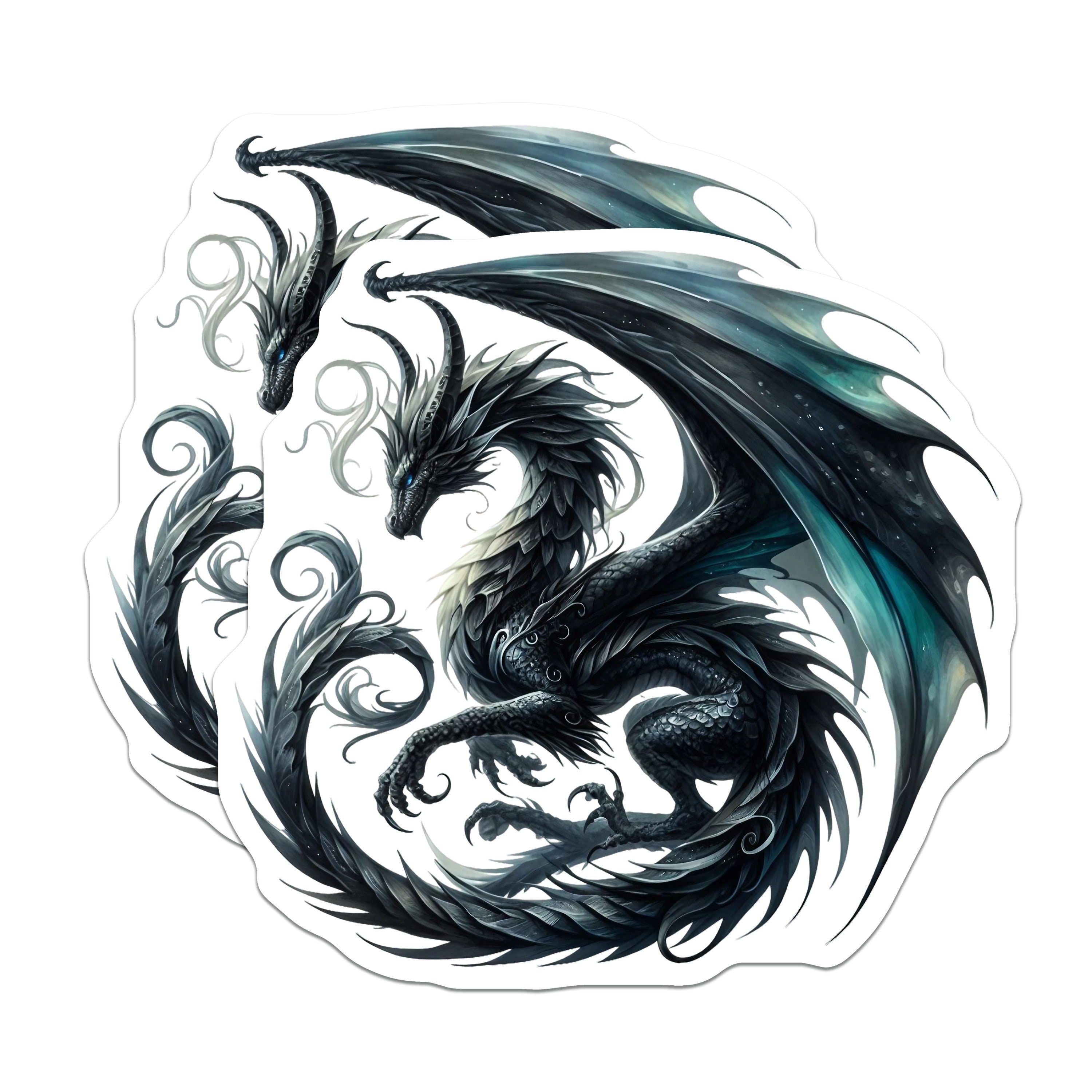 (2 Pack) Black Dragon Magnets - Fantasy Creature Refrigerator Decor - Mythical Beast Art - 5 Inches On Longest Side - Thick Durable Magnet - Made in USA - MAG37616