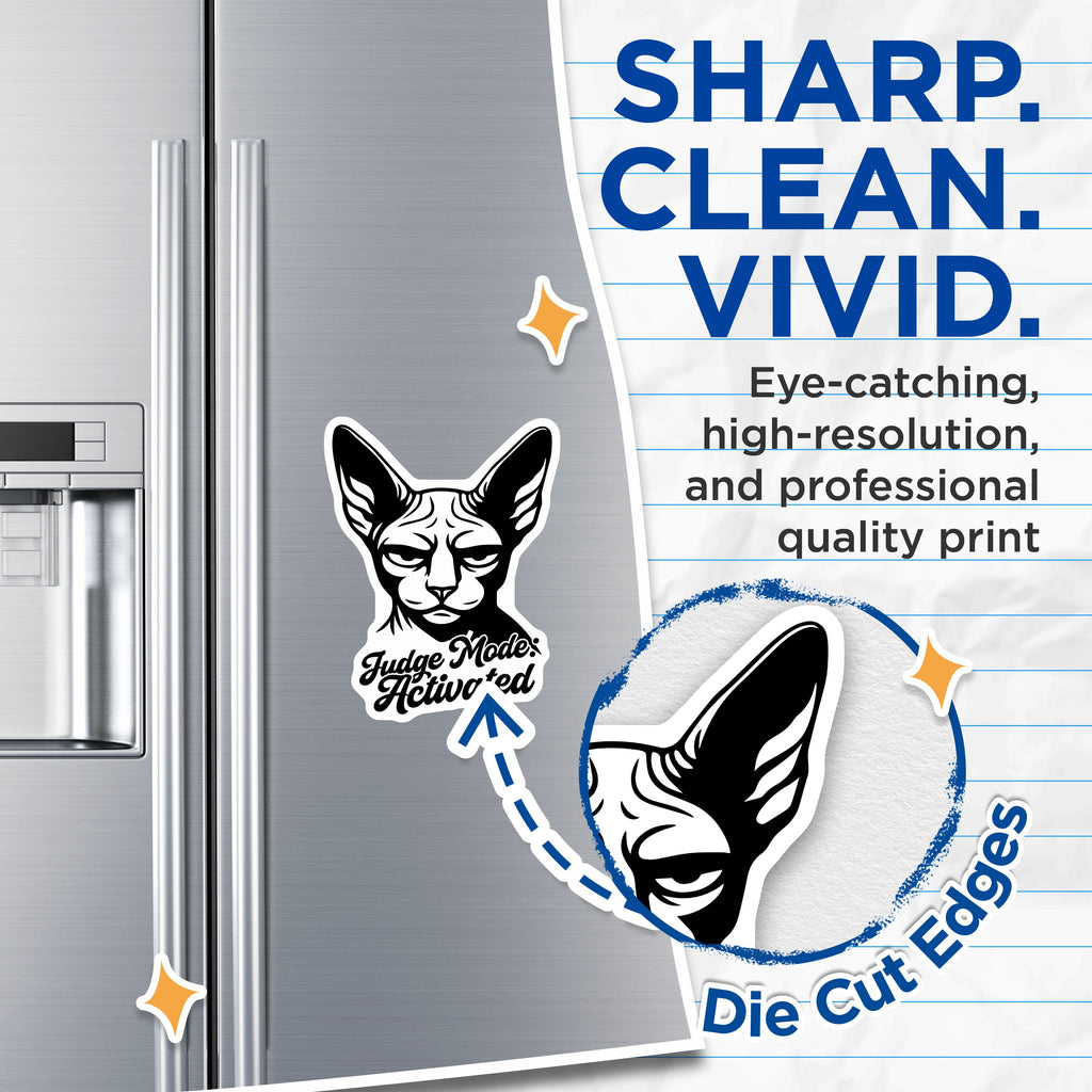 (2 Pack) Sphynx Cat Magnets - Judge Mode Activated - Funny Animal Humor - Quirky Refrigerator Decor - 5 Inches On Longest Side - Thick Durable Magnet - Made in USA - MAG39167