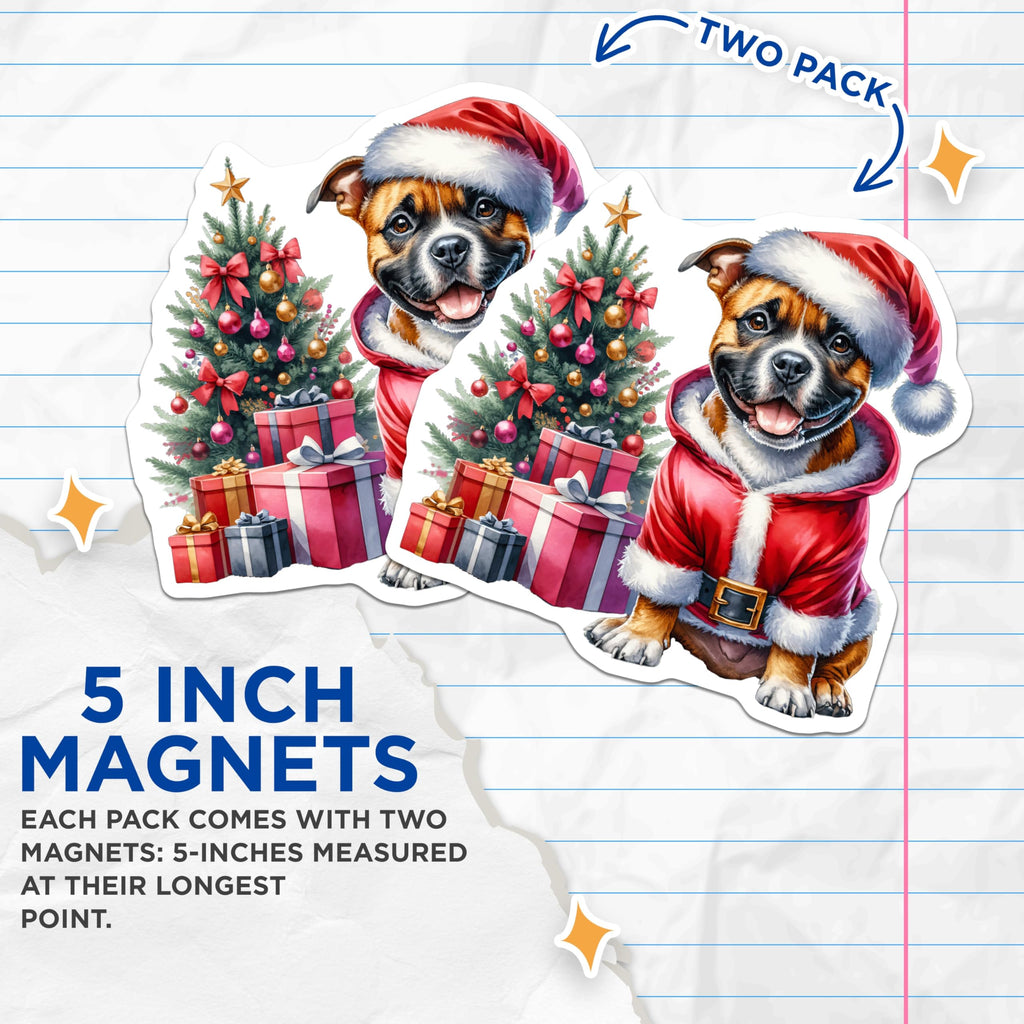 (2 Pack) Christmas Dog Magnets - Santa Puppy Decor - Holiday Pet Refrigerator - 5 Inches On Longest Side - Thick Durable Magnet - Made in USA - MAG27913