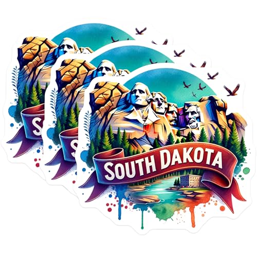(3 Pack) South Dakota Decals - Mount Rushmore - Laptop Decals- 3 Inches On Longest Side - Easy Peel & Apply - Made in USA - 3MCS5656
