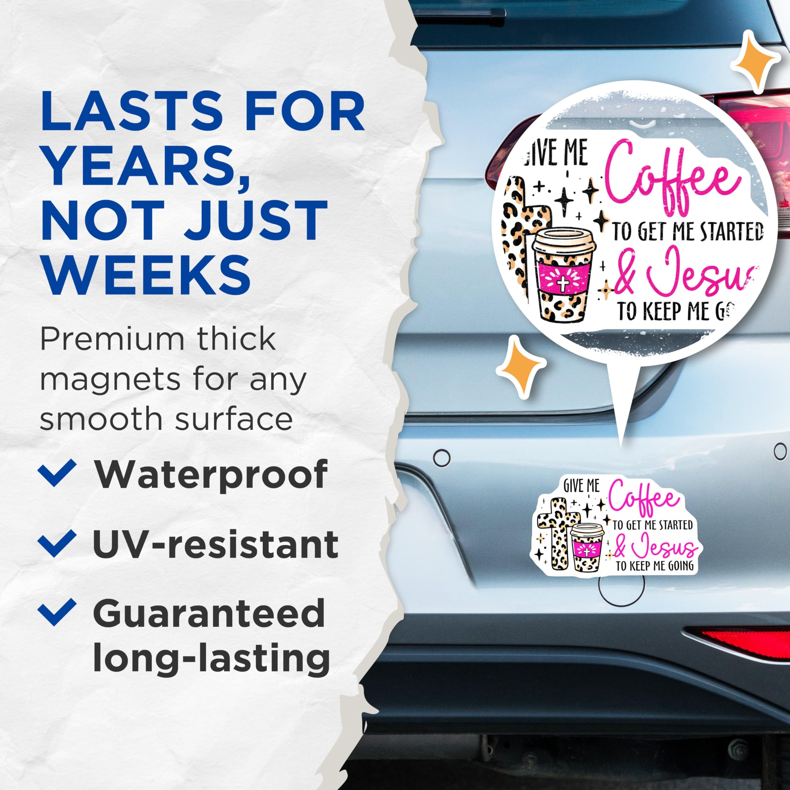 (2 Pack) Give Me Coffee Magnets - Jesus and Coffee Magnets - Religious Coffee Magnets - 5" On Longest Side - for Cars, Refrigerators, Toolboxes, Lockers - Made in USA BMCS3127