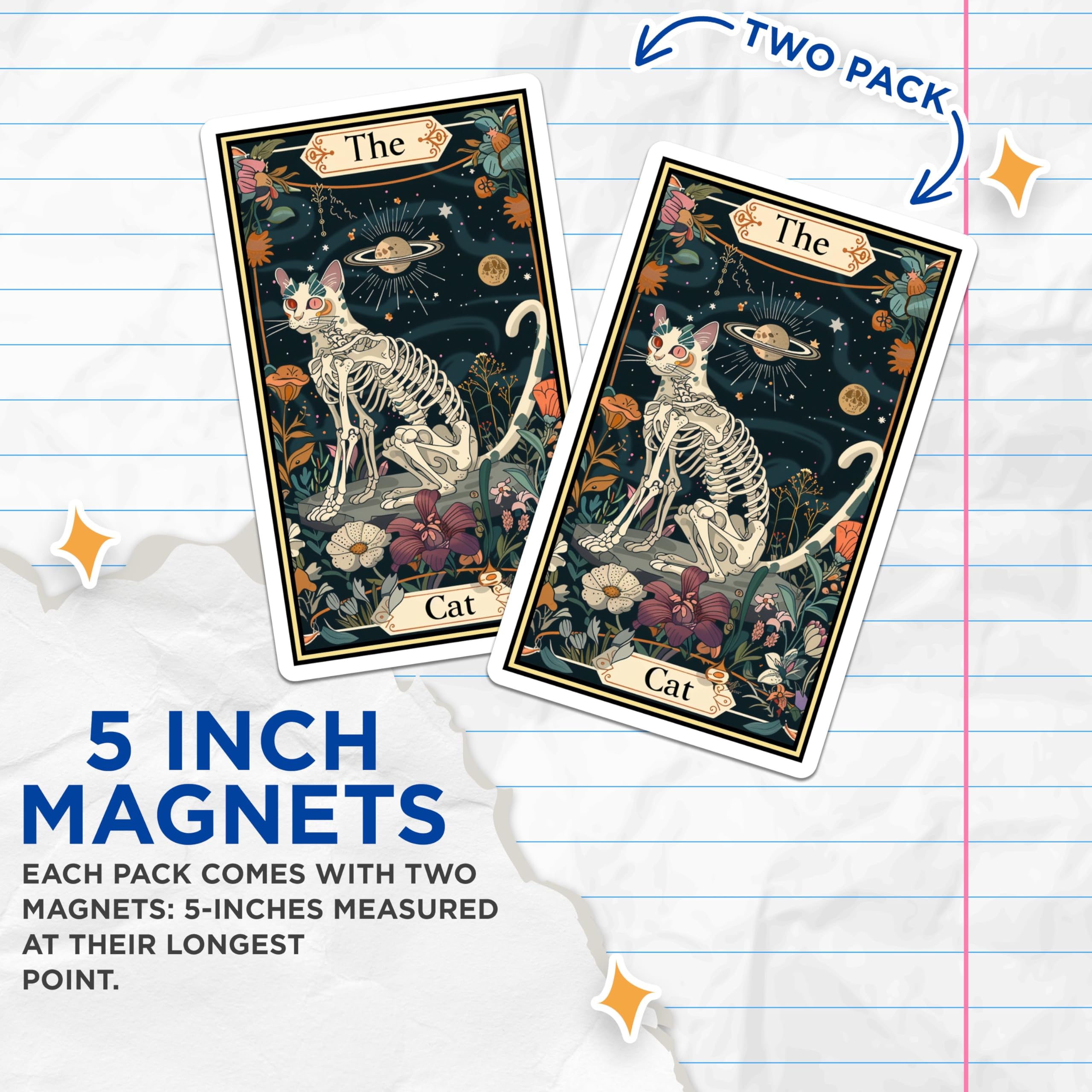 (2 Pack) Cat Skeleton Magnets - Floral Design Magnets - Creepy Cute Accessories - 5" On Longest Side - for Cars, Fridges, Toolboxes - Made in USA - MAG3700