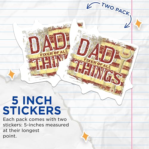 (2 Pack) Dad Fixer of All Things Stickers - Funny Dad Meme Stickers - Father's Day Gift for Dad from Kids - 5" On Longest Side - Sticks to Any Smooth Flat Surface - Made in USA - BMCS3055