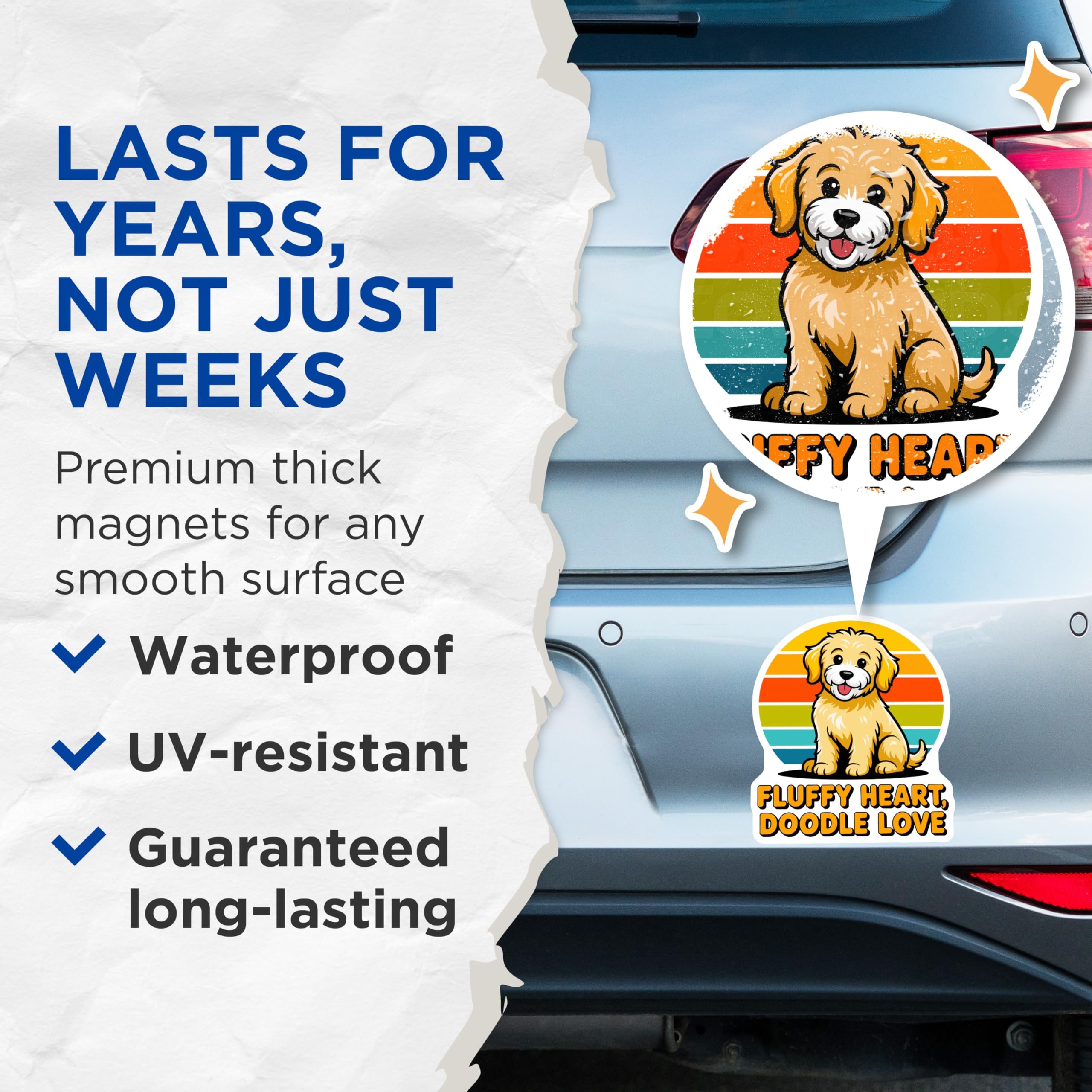 (2 Pack) Goldendoodle Magnets - Retro Sunset Dog Decor - Fluffy Puppy Refrigerator Magnets for Pet Lovers - 5 Inches On Longest Side - Thick Durable Magnet - Made in USA - MAG30729