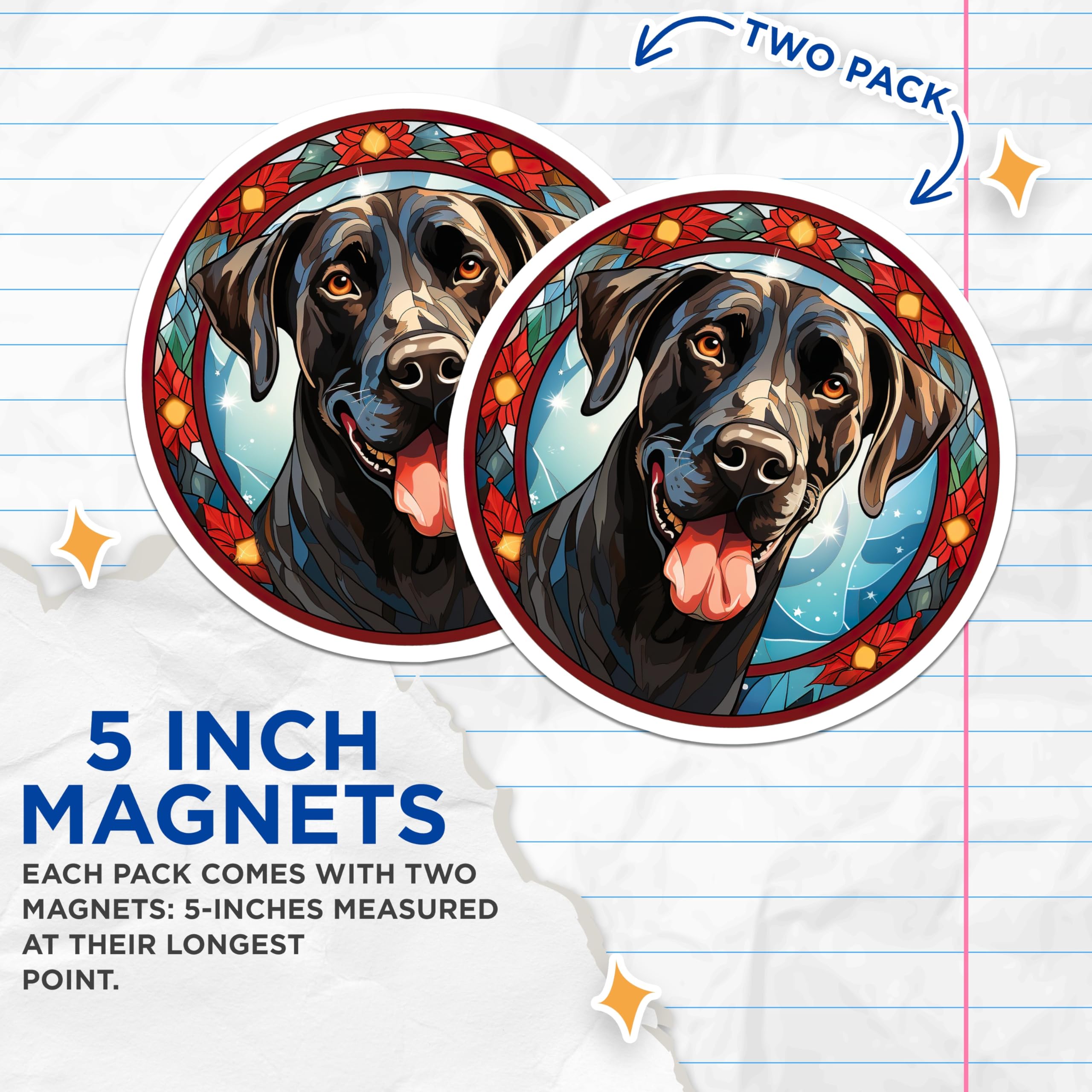 (2 Pack) Black Labrador Magnets - Stained Glass Dog Art - Christmas Pet Decor - 5 Inches On Longest Side - Thick Durable Magnet - Made in USA - MAG29354