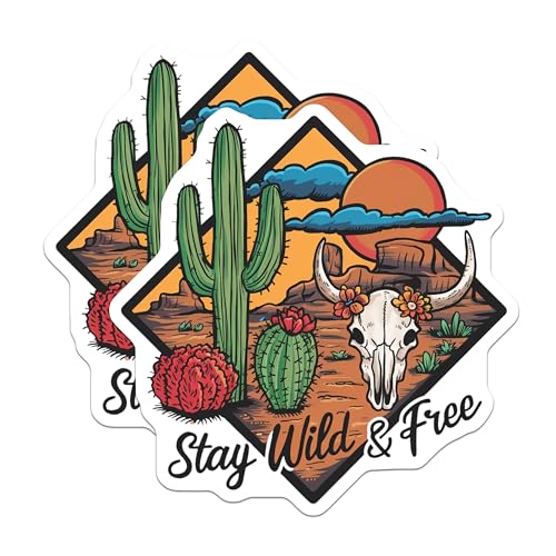 (2 Pack) Stay Wild and Free Magnets - Desert Skull - Southwest - 5" On Longest Side - for Cars, Fridges, Toolboxes - Made in USA - MAG4063