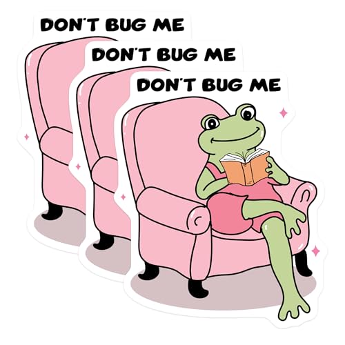 (3 Pack) Frog Decals - Reading Frog - Dont Bug Me Decal - Laptop Decal - 3 Inches On Longest Side - Easy Peel & Apply - Made in USA - 3MCS4683