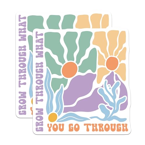 (2 Pack) Grow Through What You Go Through Magnets - Inspirational Magnets - Motivational Magnets - Colorful Magnets - 5" On Longest Side - for Cars, Fridges, Toolboxes - Made in USA - MAG3838