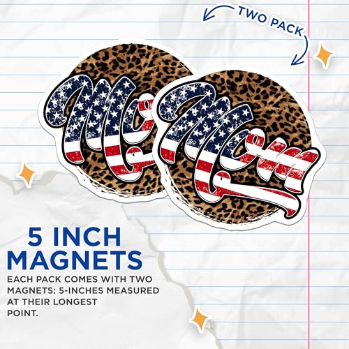 (2 Pack) Mom American Flag Magnets - Leopard Print Mom - 5" On Longest Side - for Cars, Fridges, Toolboxes - Made in USA - MAG7442
