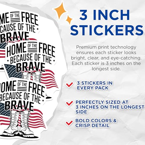 (3 Pack) Patriotic Decals - Home of The Free - Military Boots Laptop Decals - 3 Inches On Longest Side - Easy Peel & Apply - Made in USA - 3MCS4543