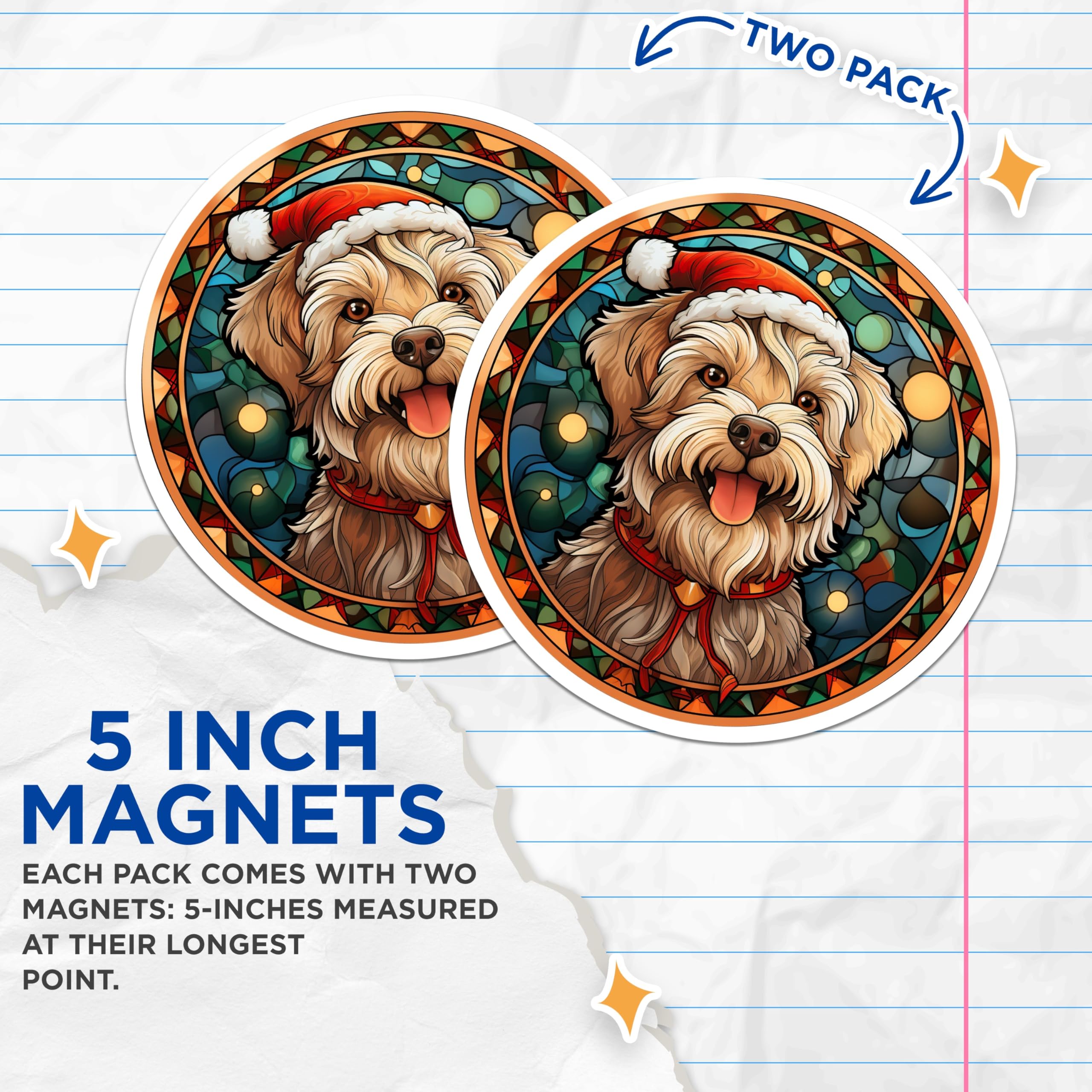 (2 Pack) Christmas Dog Magnets - Stained Glass Pet Lover - Holiday Fridge Decor - 5 Inches On Longest Side - Thick Durable Magnet - Made in USA - MAG30787