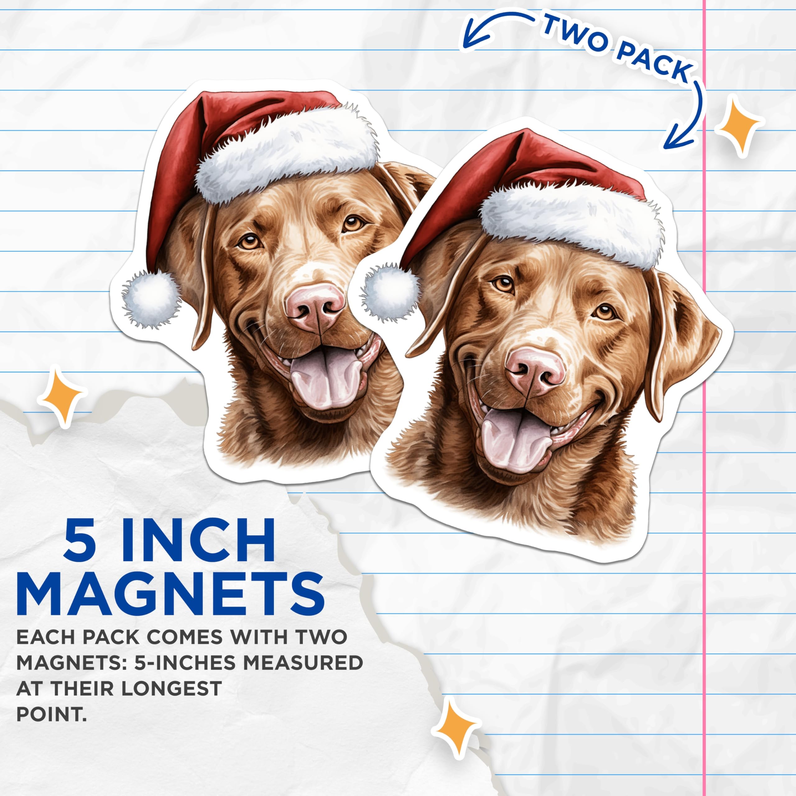 (2 Pack) Christmas Dog Magnets - Labrador Retriever Decor - Santa Hat Puppy Magnets - 5 Inches On Longest Side - Thick Durable Magnet - Made in USA - MAG26078