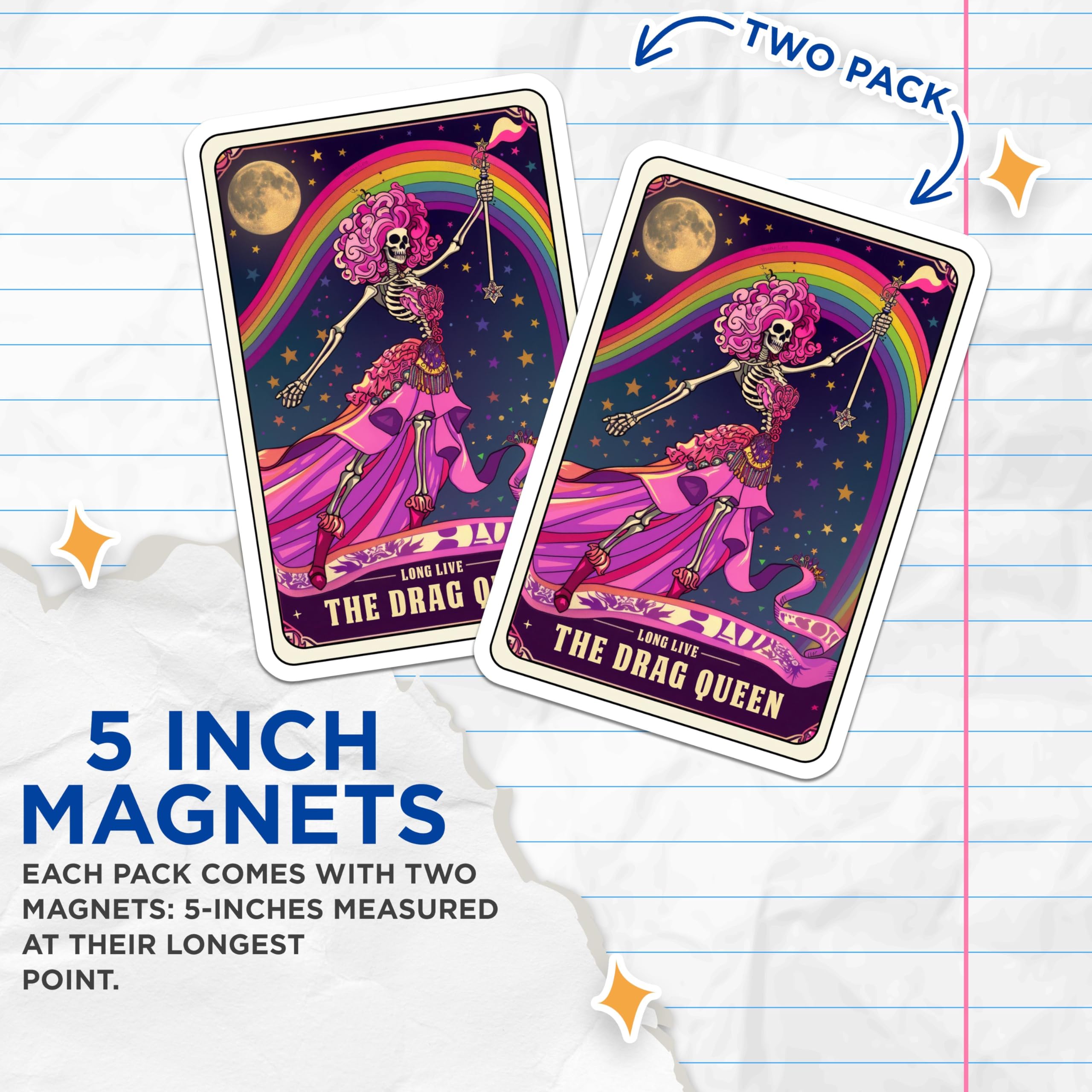 (2 Pack) Drag Queen Magnets - Pride Parade - Colorful Skeleton - 5" On Longest Side - for Cars, Fridges, Toolboxes - Made in USA - MAG4127