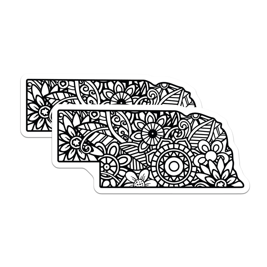 (2 Pack) Nebraska State Magnets - Floral Mandala Artwork - Intricate Black White Silhouette - Midwestern Home Decor Souvenir - 5 Inches On Longest Side - Thick Durable Magnet - Made in USA - MAG19412