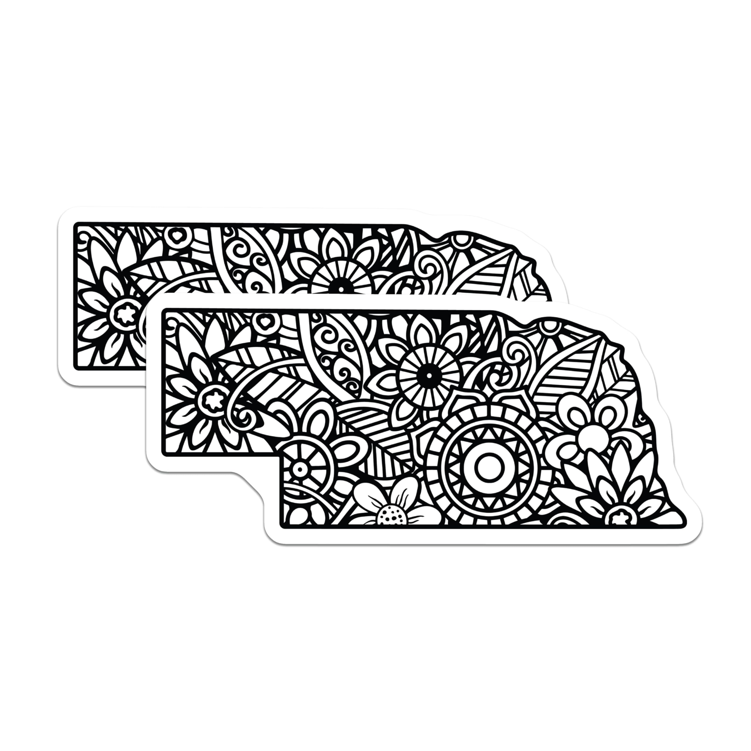 (2 Pack) Nebraska State Magnets - Floral Mandala Artwork - Intricate Black White Silhouette - Midwestern Home Decor Souvenir - 5 Inches On Longest Side - Thick Durable Magnet - Made in USA - MAG19412