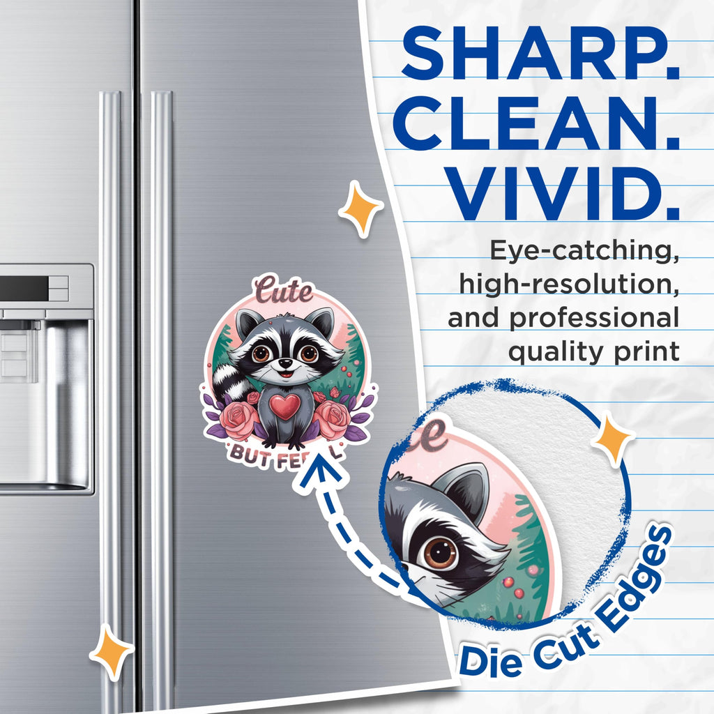 (2 Pack) Cute But Feral Magnets - Adorable Animal Magnets - Illustrated Raccoon Decor- 5" On Longest Side - for Fridges, Toolboxes, Cars - Made in USA - MAG2912