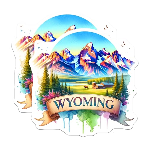 (2 Pack) Wyoming Magnets - Scenic Mountain Landscape - Rustic Nature Decor - Travel Souvenir - Wanderlust Keepsake - 5" On Longest Side - for Cars, Fridges, Toolboxes - Made in USA - MAG6598