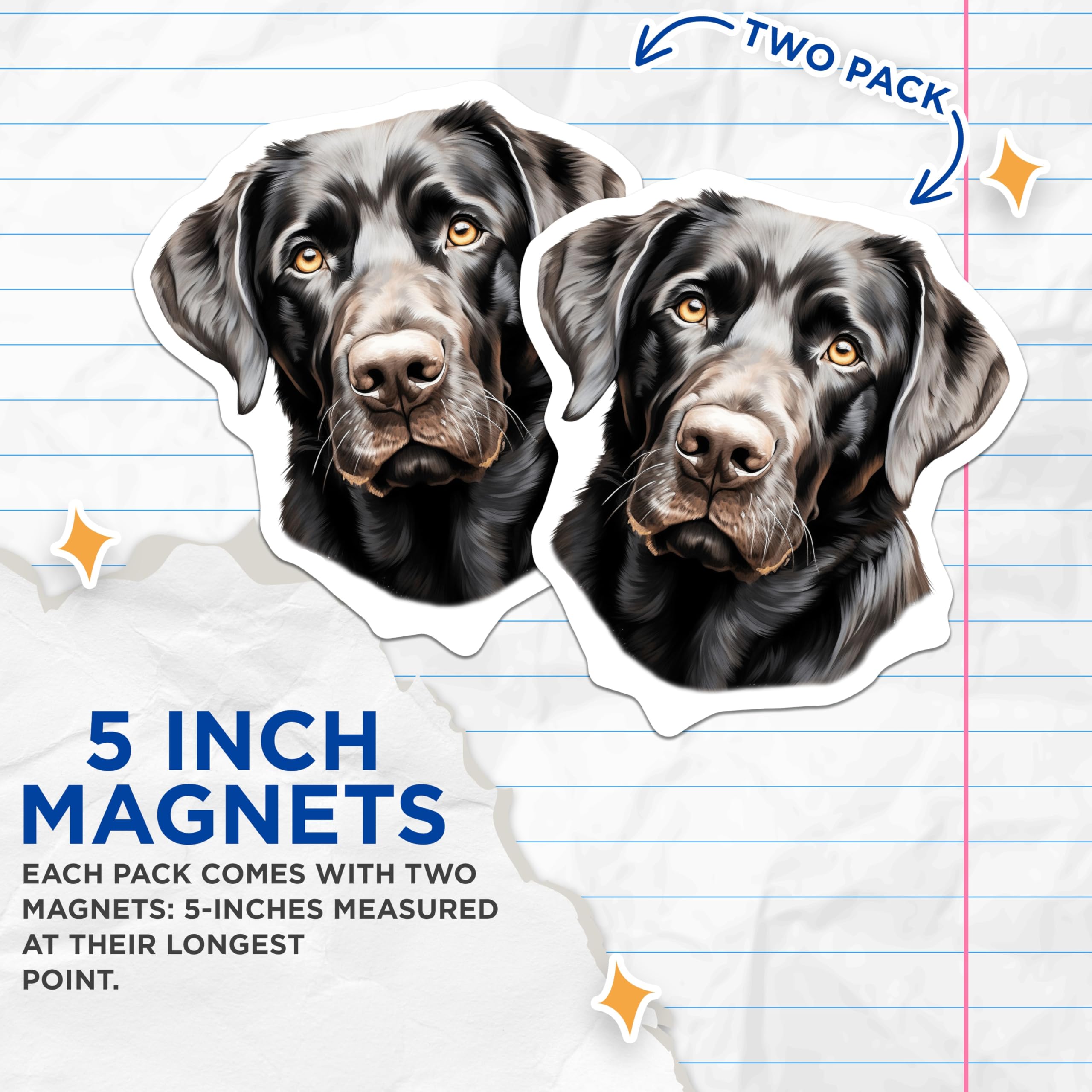 (2 Pack) Black Labrador Magnets - Realistic Dog Art - Pet Lover Refrigerator Decor - Canine Buddy Accessory - 5 Inches On Longest Side - Thick Durable Magnet - Made in USA - MAG26123
