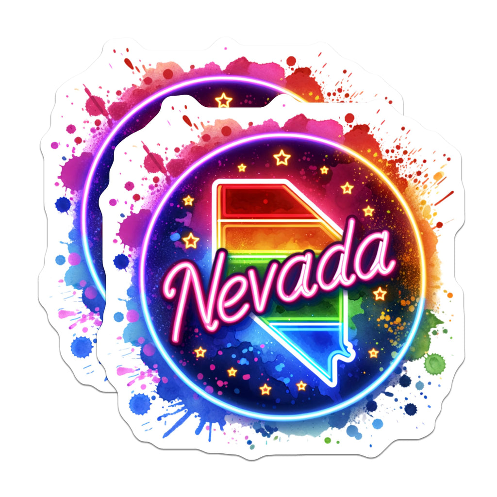(2 Pack) Nevada State Magnets - Rainbow Neon Design - Vibrant Watercolor Art - 5 Inches On Longest Side - Thick Durable Magnet - Made in USA - MAG21276