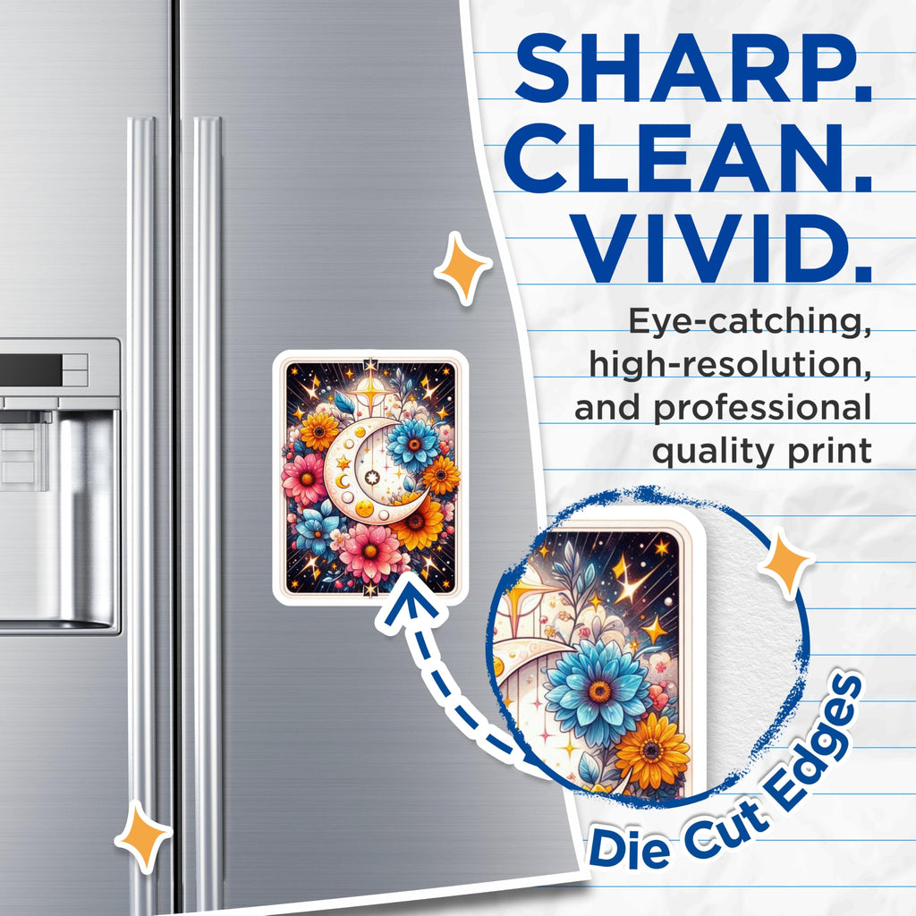 (2 Pack) Celestial Moon Magnets - Starry Night Flowers - Whimsical Floral Decor Fridge Magnets - 5 Inches On Longest Side - Thick Durable Magnet - Made in USA - MAG21423